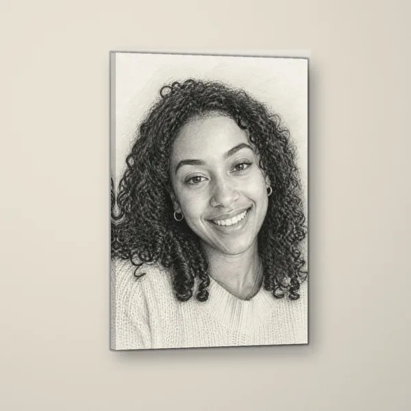 Gallery canvas with a pencil sketch portrait