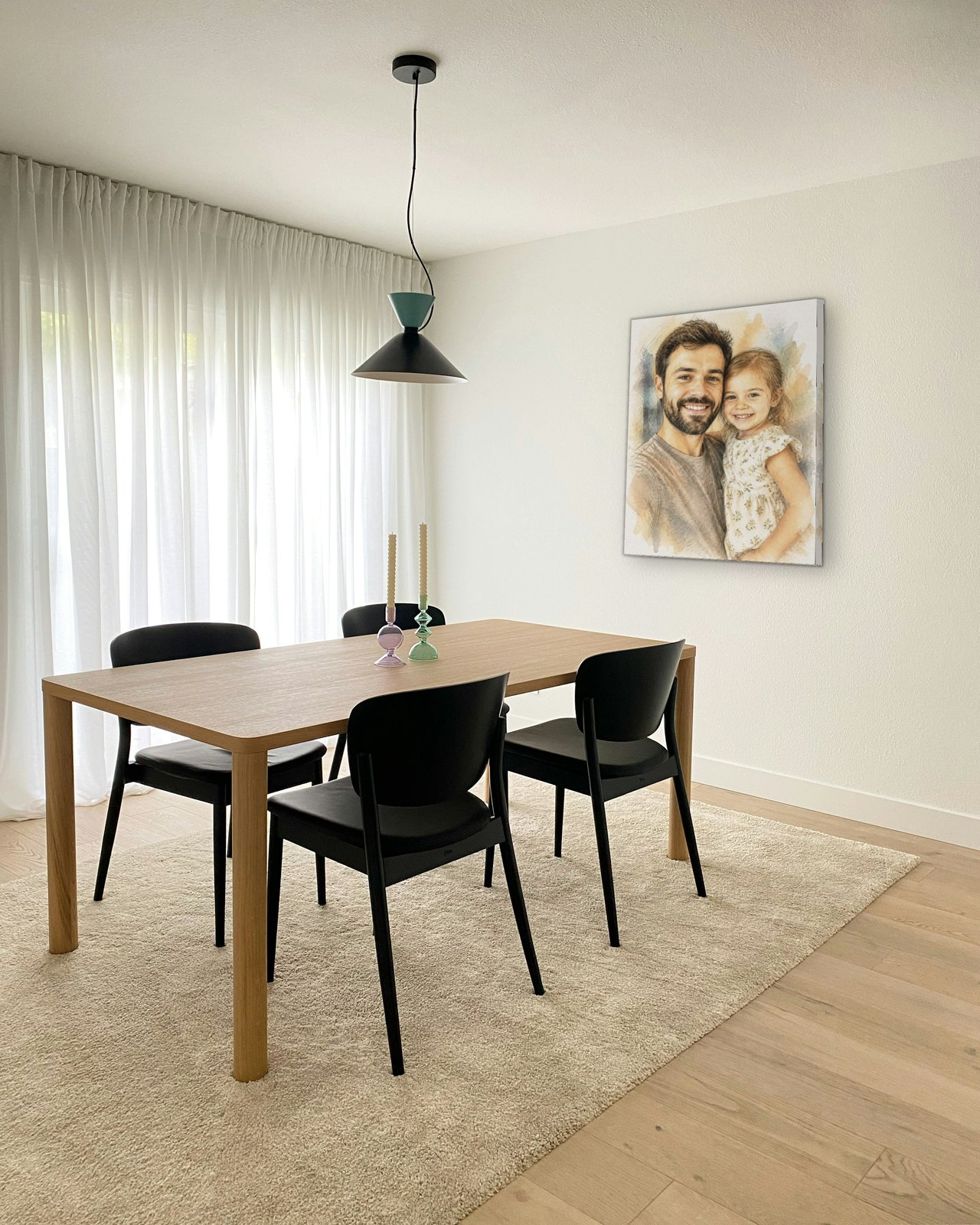 Color Sketch portrait canvas shown in a room