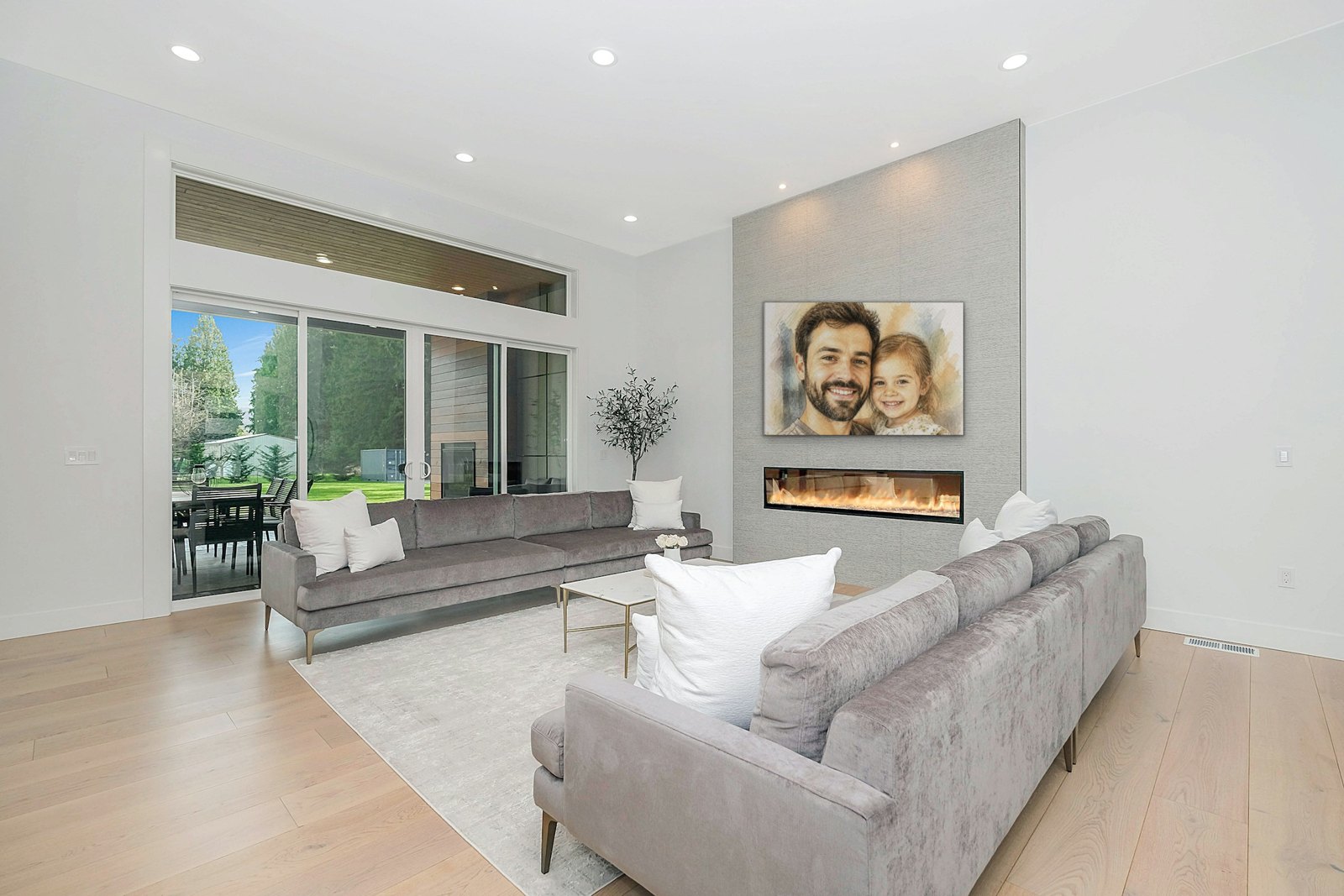 Color Sketch portrait canvas shown in a room