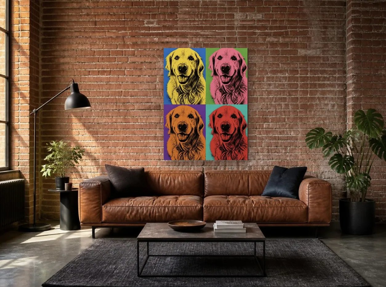 Pop Art portrait canvas shown in a room