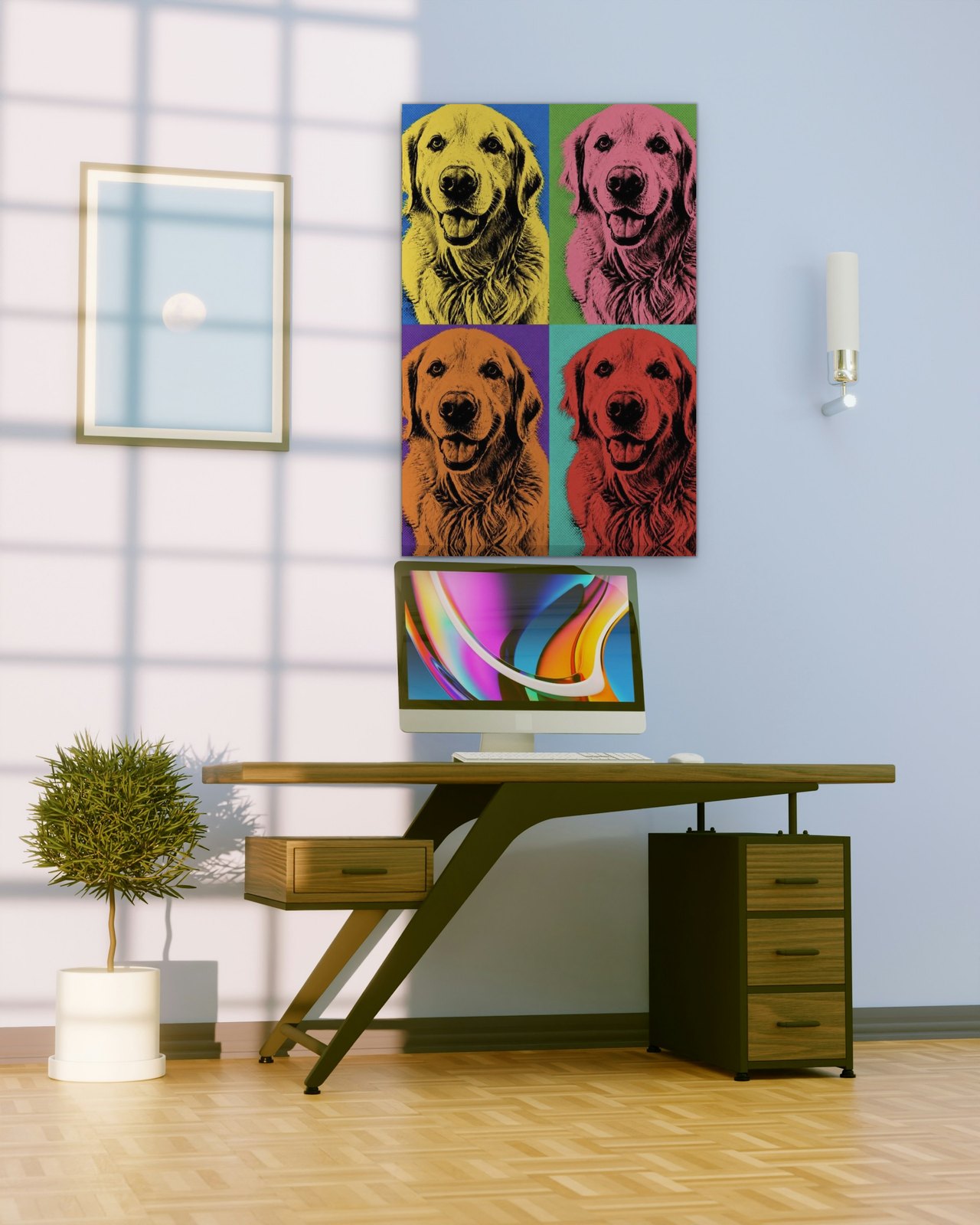 Pop Art portrait canvas shown in a room