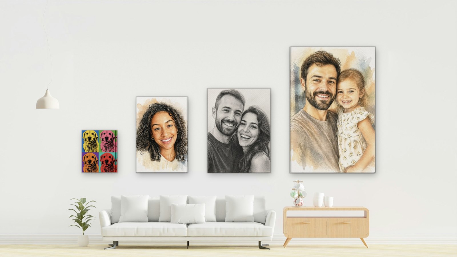 Neon portrait canvas shown in a room