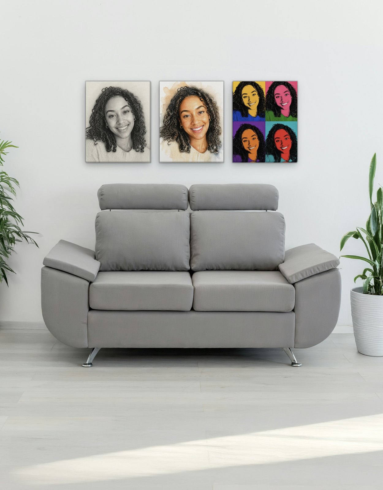 Pop Art portrait canvas shown in a room