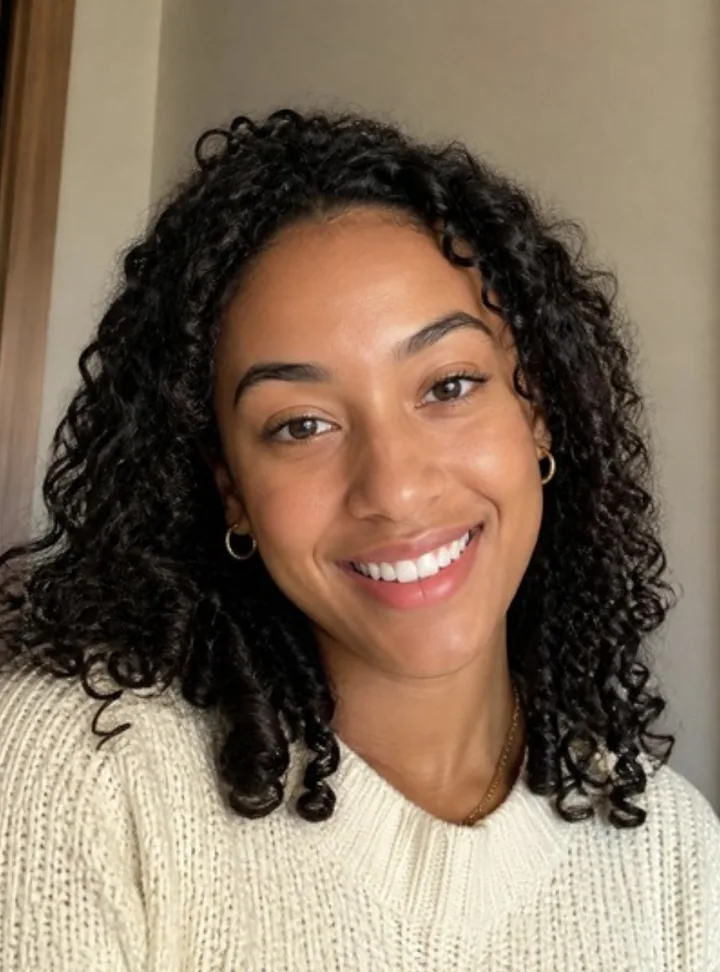 Original photo of a smiling woman with curly hair